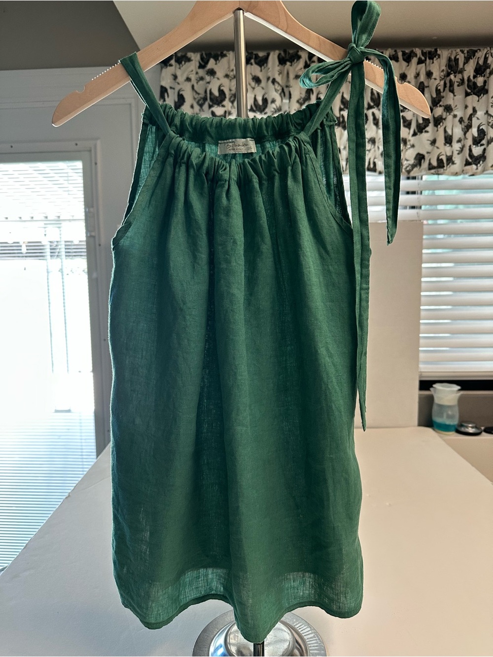 Bellambia Made in Italy 100% Linen Green Tie Shoulder Sleeveless Top Size L